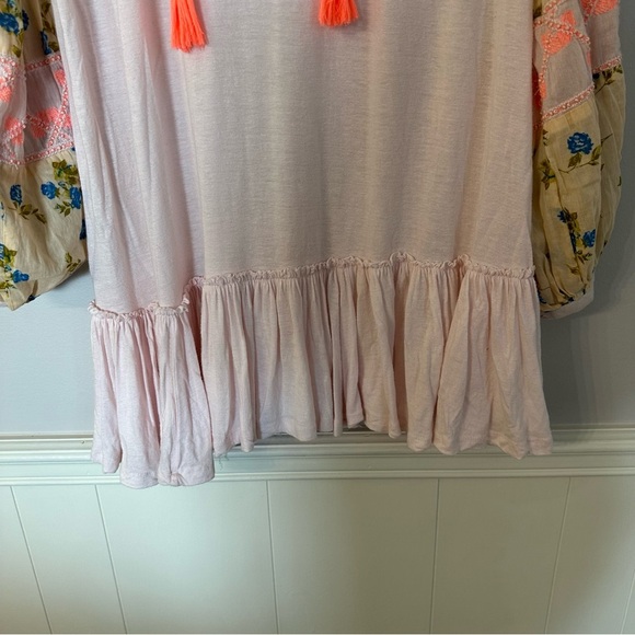 Free People Women’s Mix It Up Floral V Neck Long Sleeve Boho Top Sz XS GUC - Picture 3 of 8